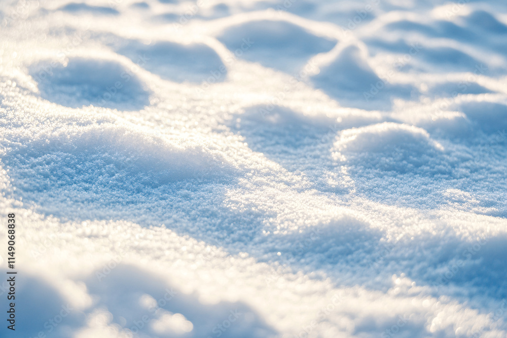 Poster a serene close-up of freshly fallen snow with soft shadows highlighting the delicate texture and nat