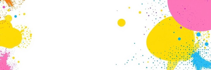Abstract halftone white background with a mix of blue, pink, and yellow dots forming a dynamic and vibrant pattern, white, abstract, background