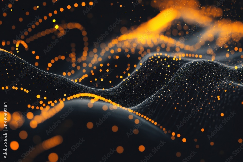 Poster fractal smoke forms in futuristic digital rendering style featuring vivid neon hues and glowing part