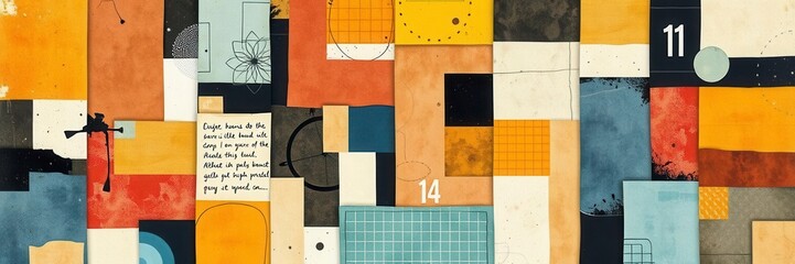 Collage design with various photos overlaid, background, digital collage