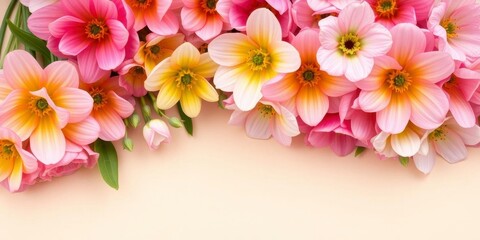 Fototapeta premium Colorful spring flowers in full bloom on a textured paper background, paper, vibrant