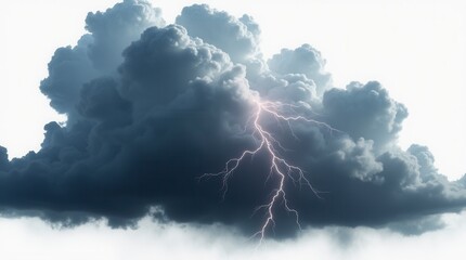 Black Storm Clouds With Lightnings And Smoke Isolated On White Background