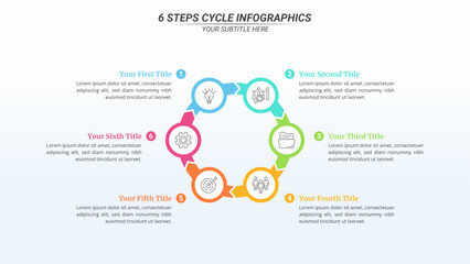 6 Steps Cycle Infographic with Editable Text on a 16:9 Layout for Business Presentation, Poster, Banner and Booklet.