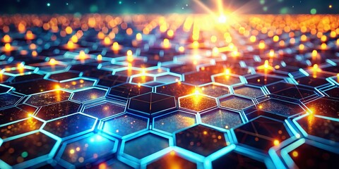Glowing Hexagon Network: Abstract Tech Background Landscape