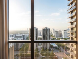 A modern, spacious apartment with a highlighted balcony on a luxury condo building, architecture, urban