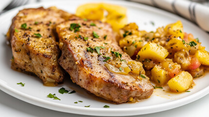 Zesty and spicy, fruit and meat dish  
