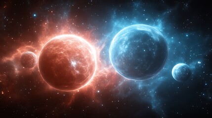 Fototapeta premium Celestial Bodies Colliding In A Cosmic Dance