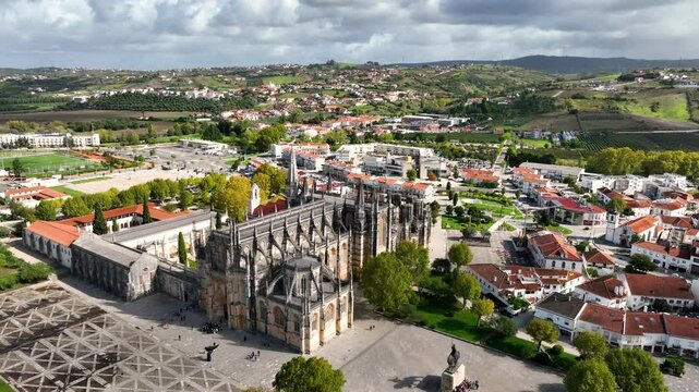Aerial view of stunning Monastery of Batalha, Leiria, Portugal, UNESCO World Heritage Site
