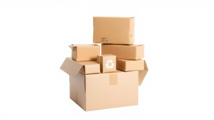 Brown cardboard boxes for recycling, isolated on white background with clipping path, recyclable, packaging, cardboard