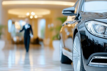 Luxury hotel car waiting at the entrance with valet parking service