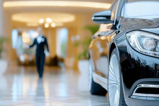 Luxury hotel car waiting at the entrance with valet parking service