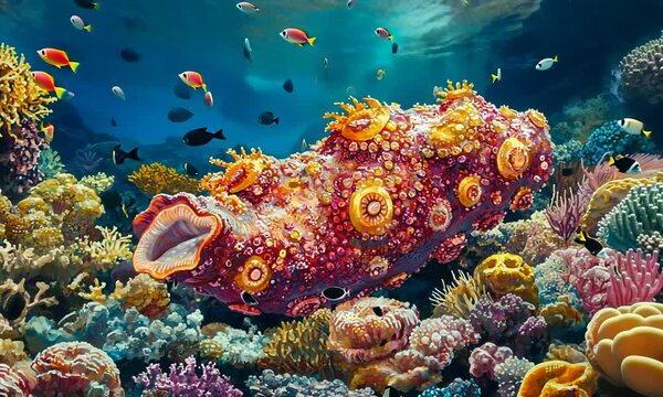 Vibrant Underwater World: A Giant Sea Squirt in a Coral Reef
