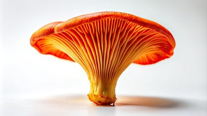 A minimalist illustration showcases a vibrant red chanterelle mushroom, AI-generated.