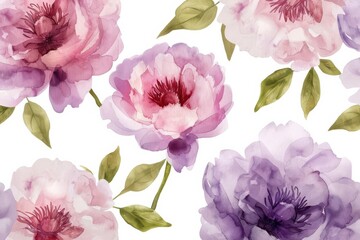 A floral pattern featuring soft watercolor peonies in shades of pink and purple.