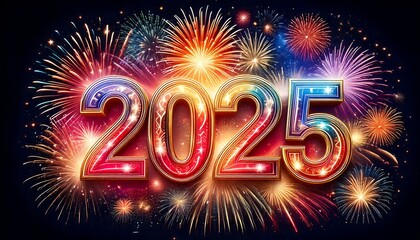 Happy New Year 2025: Festive Fireworks Celebration, Sparkling Lights and Bright Colors for a Joyful Holiday Season