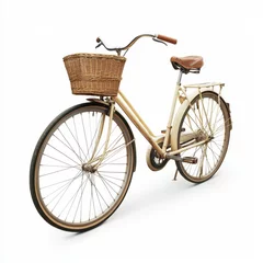 Fotobehang A vintage bicycle with a wicker basket, isolated on a white background. © Mariam