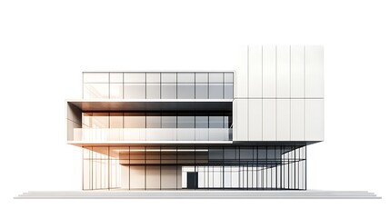 minimalist office building with unique fa�ade isolated on white background