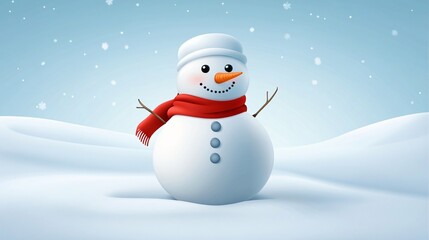 Fototapeta premium snowman with hat and scarf