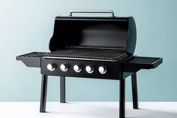 Modern black electric grill isolated on white background. Open grill ready for cooking. Perfect for home use barbecue. Stylish, practical kitchen appliance. Eco-friendly tech product perfect for