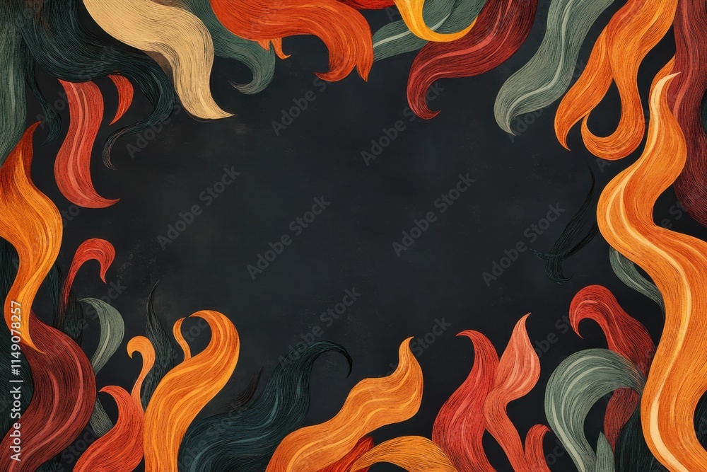 Aufkleber bright and colorful hand-drawn smoke patterns with intricate shading set against a dark gray backgro