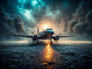 Gothic Airplane Tilt-Shift Foggy Airfield - Mysterious Aircraft Photo