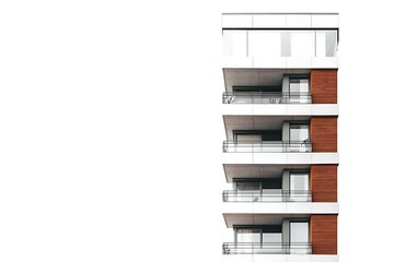 apartment tower with penthouse balcony isolated on white background