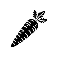 Carrot Silhouette Icon: A simple yet powerful black silhouette of a carrot, perfect for branding, illustrations, and design projects. It's a versatile icon that can be used to represent health.