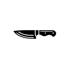 Sharp Knife Icon: A minimalist black and white illustration of a sharp knife with a wooden handle. The simple design conveys a sense of precision, strength, and efficiency.  