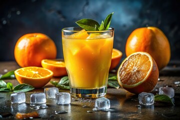 Fototapeta premium Capture the sun's essence: vibrant orange juice, healthy, refreshing, and bursting with citrus.