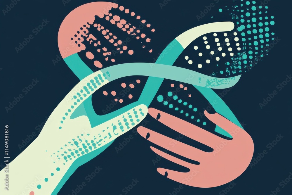 Aufkleber stylish vector illustration of merging helixes representing collaboration in a laboratory setting wi