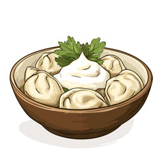 Plate of Pelmeni with Basil Garnish Illustration