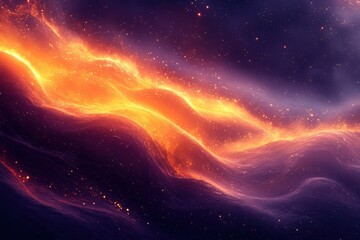 Fototapeta premium A vibrant cosmic landscape with flowing waves of orange and purple hues.
