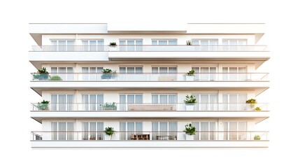 Fototapeta premium luxury condominium building with private balconies and gym facilities isolated on white background