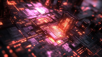 Obraz premium Illuminated Digital Circuitry A Glowing Technological Landscape