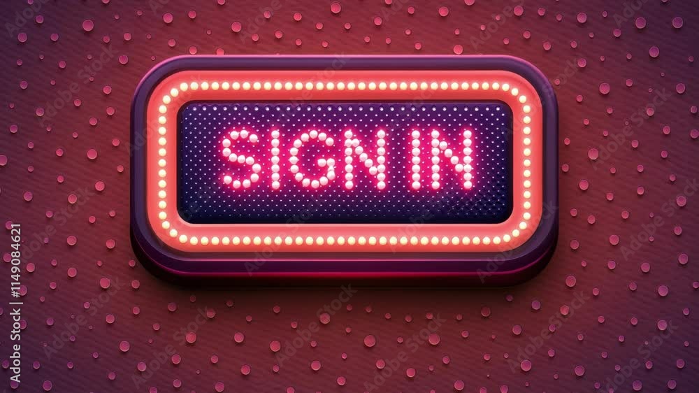 Poster a chunky pixelated sign in button that combines a bright coral background with a flickering electric