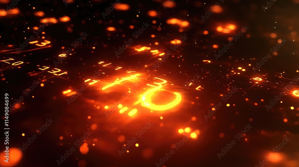 Poster glowing numbers and abstract particles in digital design background