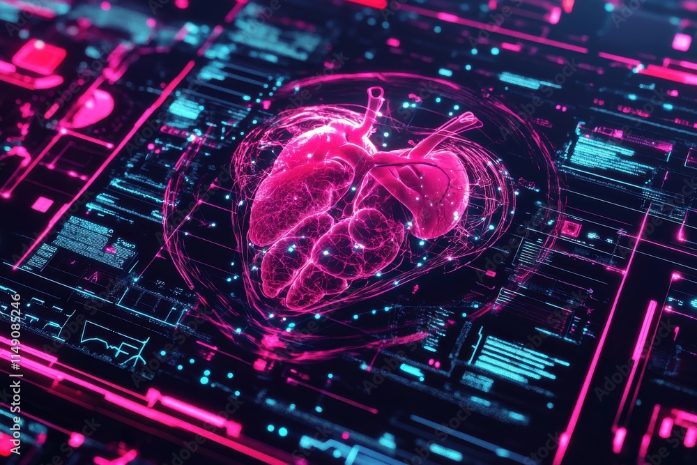 Poster advanced vascular system visualization with digital technology and blending colors for hospital moni