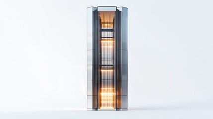 modern skyscraper with transparent elevators isolated on white background