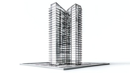 skyscraper with mirrored glass fa�ade isolated on white background