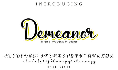 Demeanor Font Stylish brush painted an uppercase vector letters, alphabet, typeface