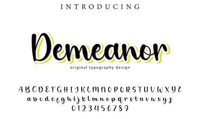 Demeanor Font Stylish brush painted an uppercase vector letters, alphabet, typeface