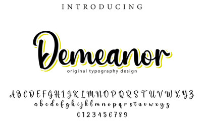 Demeanor Font Stylish brush painted an uppercase vector letters, alphabet, typeface