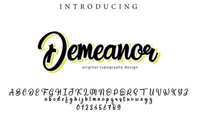 Demeanor Font Stylish brush painted an uppercase vector letters, alphabet, typeface