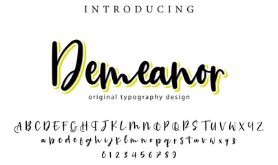 Demeanor Font Stylish brush painted an uppercase vector letters, alphabet, typeface