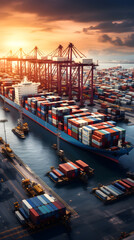 The Vibrant Hub of Global Trade: A Busy Cargo Port Packed with Stacked Shipping Containers Ready for Dispatch