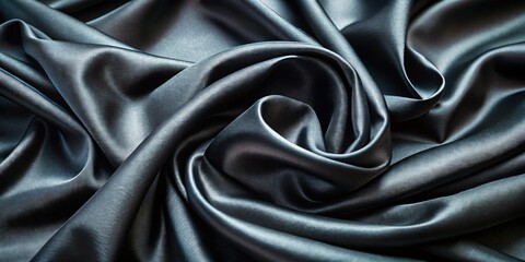 Fototapeta premium Dark silk texture, abstract black pattern aerial view. Copy space, shadow play, line art design.