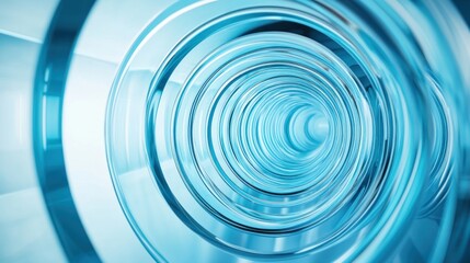 Obraz premium Abstract Blue Tunnel: A Journey Through Concentric Glass Rings. Dive into a mesmerizing visual experience with this abstract depiction of a tunnel formed by concentric glass rings. The vibrant blue 