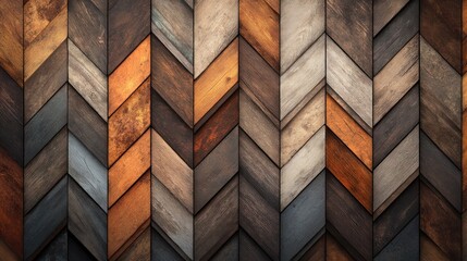 Herringbone pattern of dark wood planks.