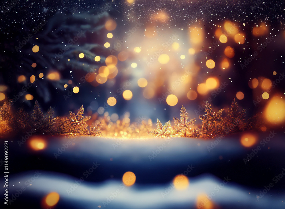 Poster magical winter scene. glowing lights and frost-covered branches create a dreamy, festive atmosphere.