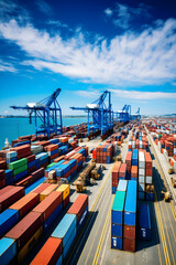 The Vibrant Hub of Global Trade: A Busy Cargo Port Packed with Stacked Shipping Containers Ready for Dispatch